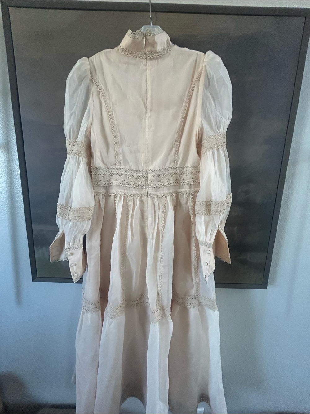 NWT CIDER CHIFFON HIGH NECK CONTRASTING LACE CINCHED WAIST A-LINE MAXI DRESS - Picture 16 of 16
